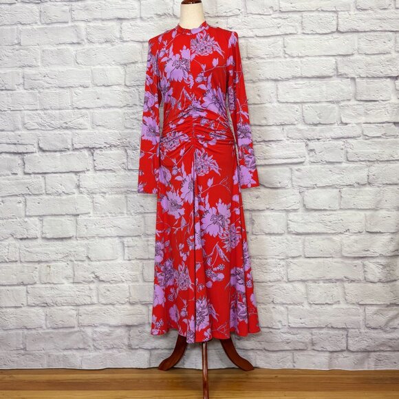 ME+EM Red & Lavender Floral Ruched Jersey Maxi Dress - Picture 1 of 7